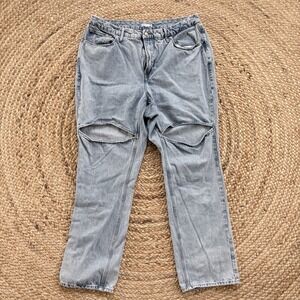 Good American Jeans Sz 16 Women High Rise Straight 90s Open Knee‎ Light Wash